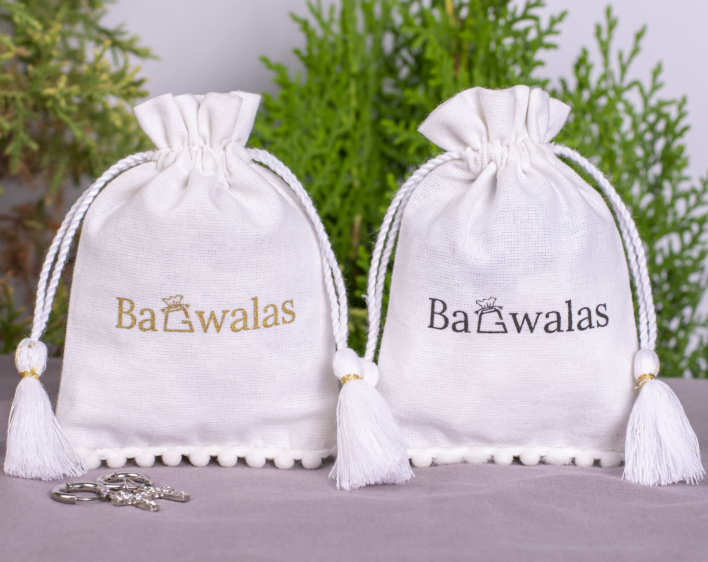 Pack of 100 - White Designer Cotton Drawstring Jewelry Pouch With Logo