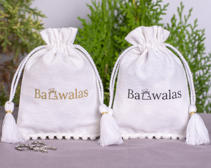 Pack of 100 - White Designer Cotton Drawstring Jewelry Pouch With Logo