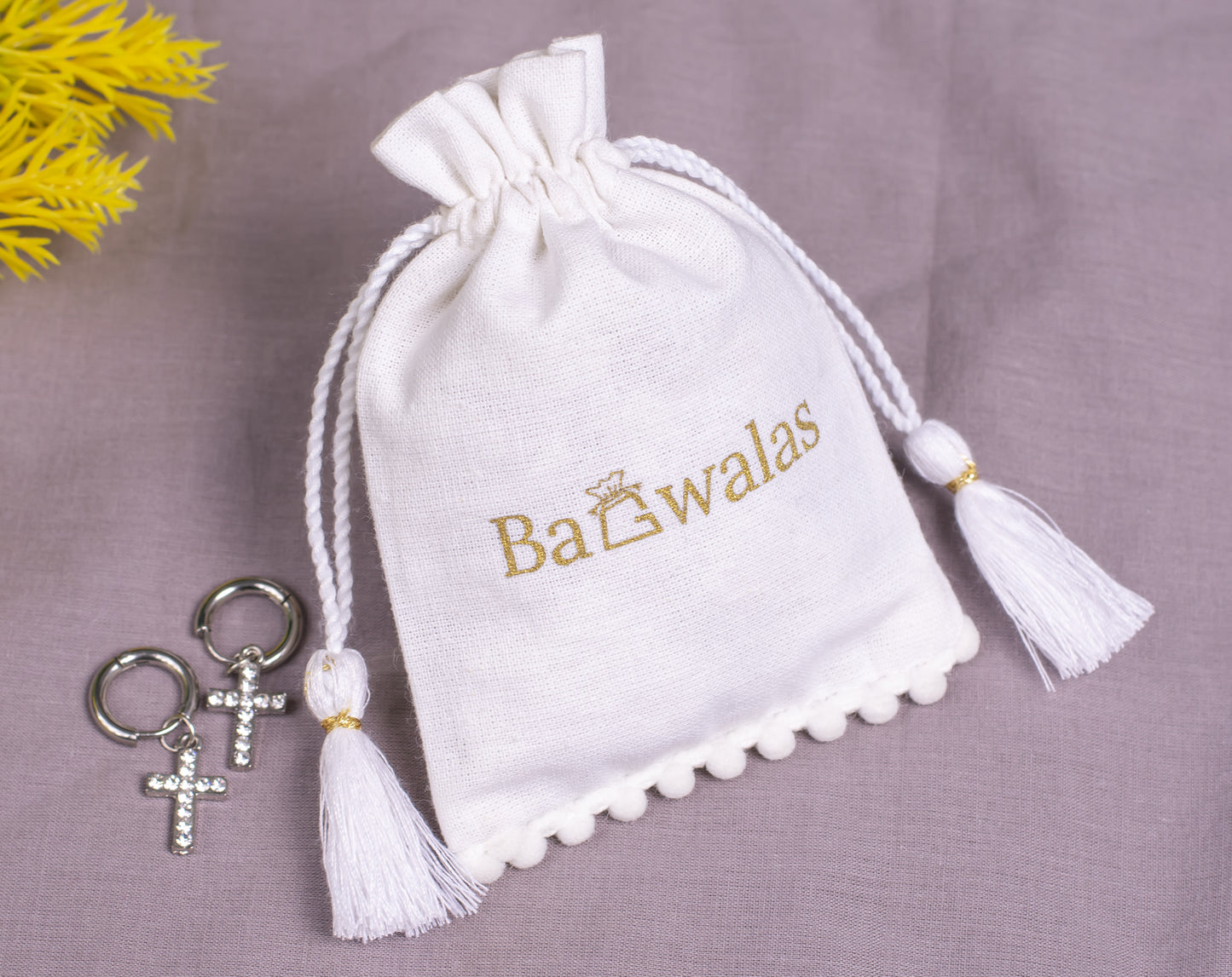 Pack of 100 - White Designer Cotton Drawstring Jewelry Pouch With Logo