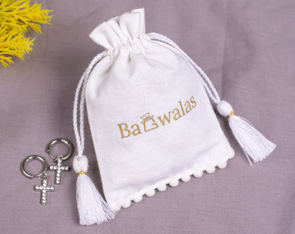 Pack of 100 - White Designer Cotton Drawstring Jewelry Pouch With Logo