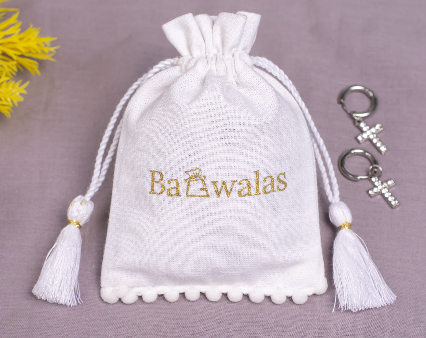 Pack of 100 - White Designer Cotton Drawstring Jewelry Pouch With Logo