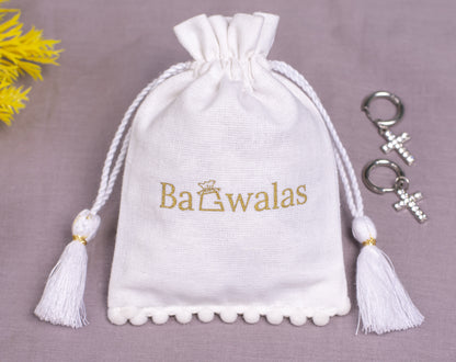 Pack of 100 - White Designer Cotton Drawstring Jewelry Pouch With Logo