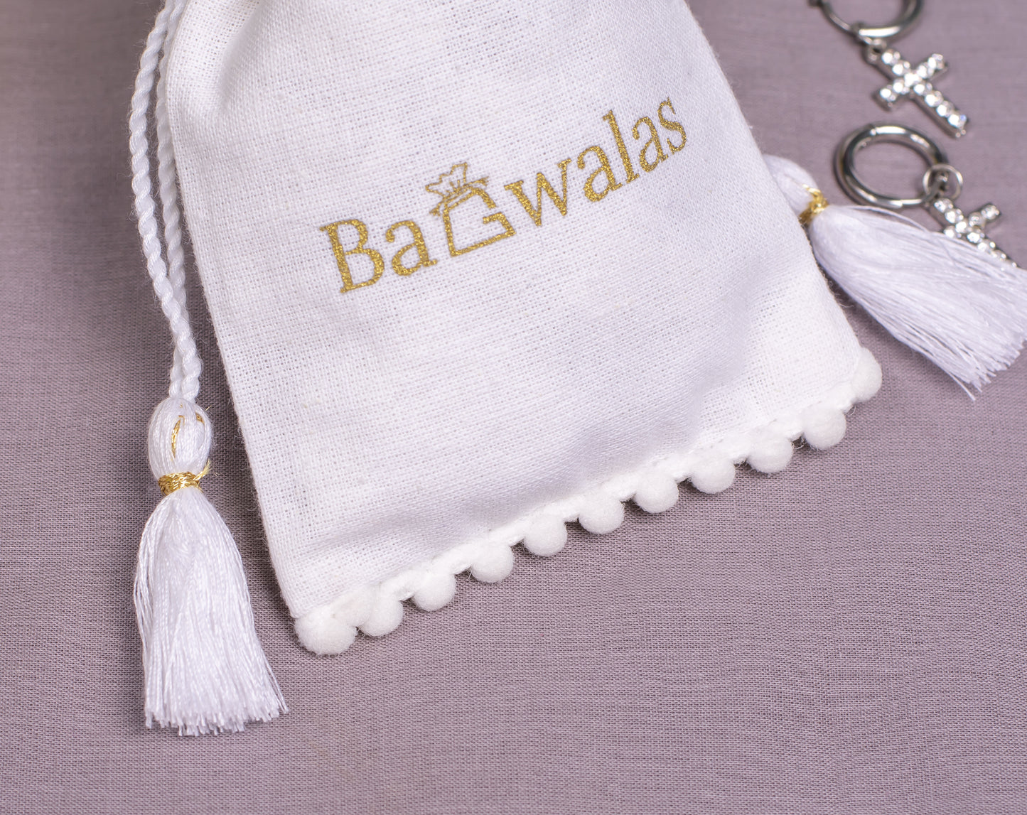 Pack of 100 - White Designer Cotton Drawstring Jewelry Pouch With Logo