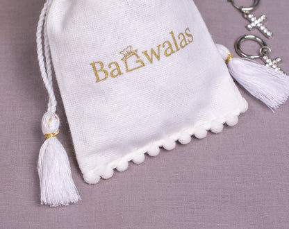 Pack of 100 - White Designer Cotton Drawstring Jewelry Pouch With Logo