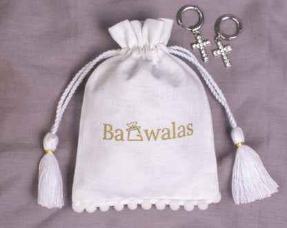 Pack of 100 - White Designer Cotton Drawstring Jewelry Pouch With Logo