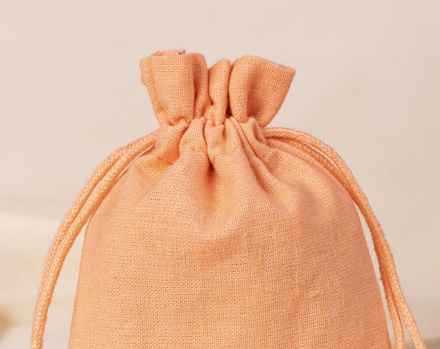 100pcs Light Orange Custom Designer Cotton Drawstring Pouch With Logo