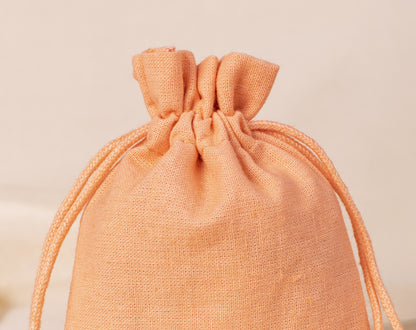 100pcs Light Orange Custom Designer Cotton Drawstring Pouch With Logo