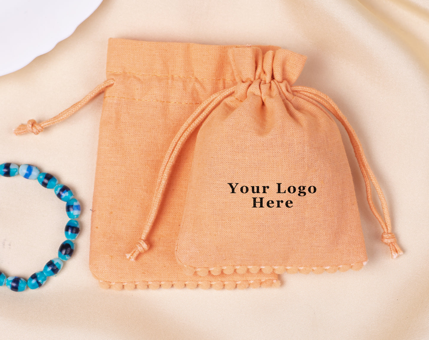 100pcs Light Orange Custom Designer Cotton Drawstring Pouch With Logo