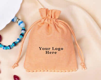 100pcs Light Orange Custom Designer Cotton Drawstring Pouch With Logo