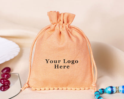 100pcs Light Orange Custom Designer Cotton Drawstring Pouch With Logo