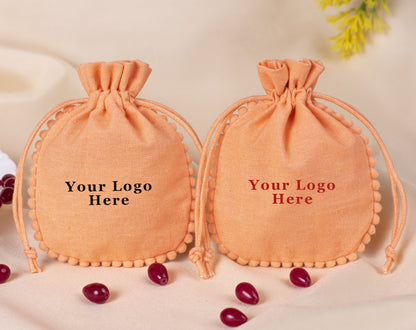 100pcs Round PomPom Pure Designer Cotton Pouches With Logo Wholesale