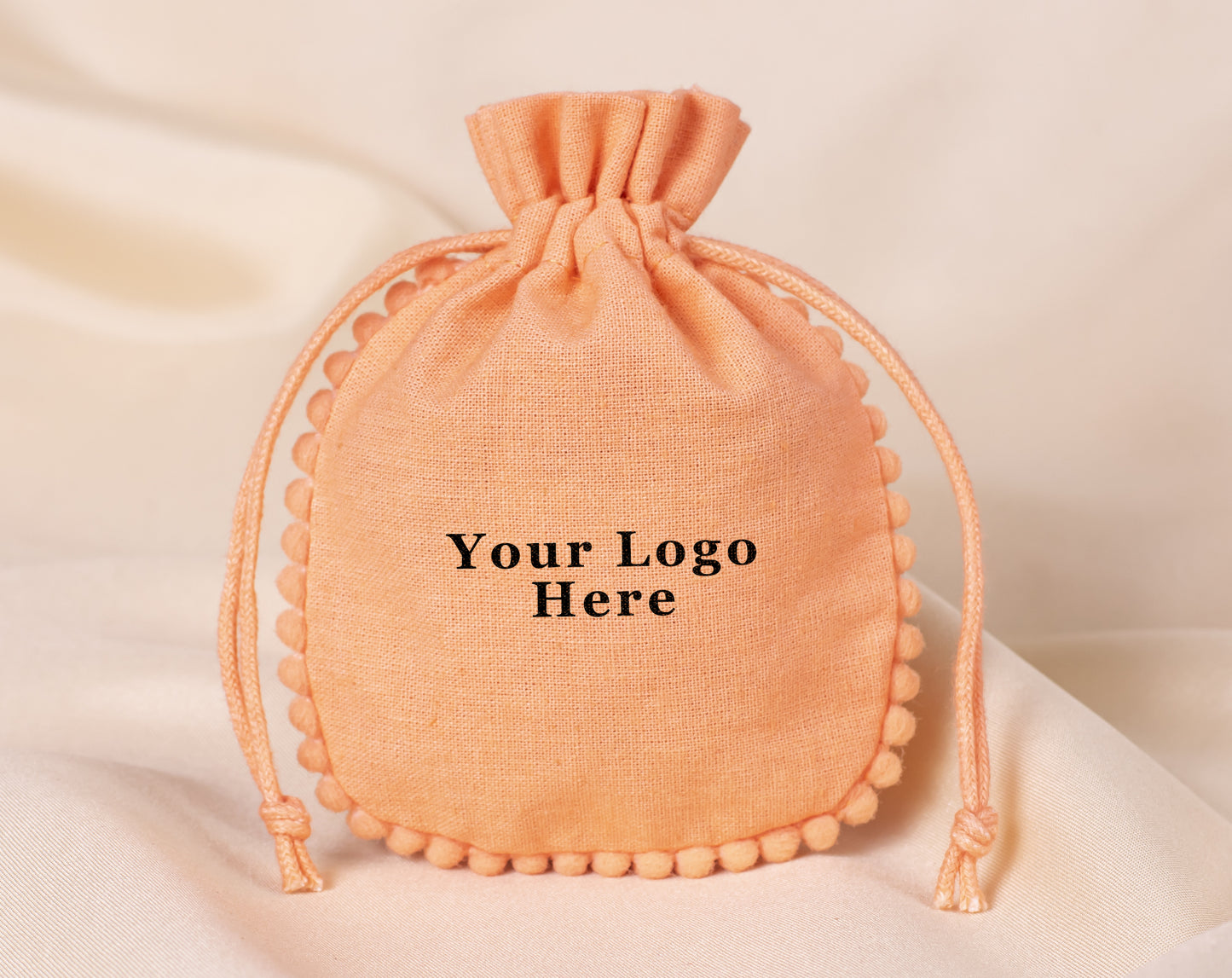 100pcs Round PomPom Pure Designer Cotton Pouches With Logo Wholesale