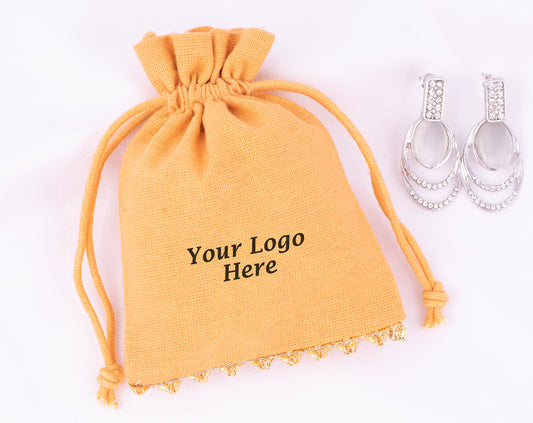Pack of 100 - Pastel Peach Designer Cotton Drawstring Pouch With Logo