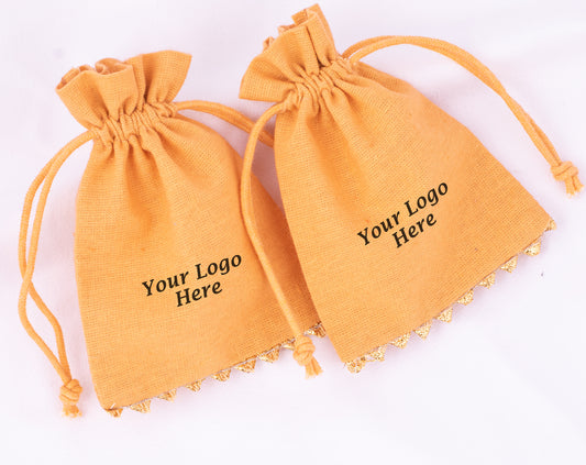 Pack of 100 - Pastel Peach Designer Cotton Drawstring Pouch With Logo