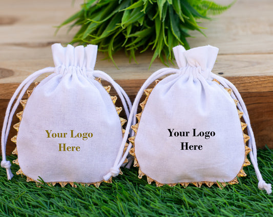 100pcs Round Golden Lace Designer Cotton Pouches With Logo