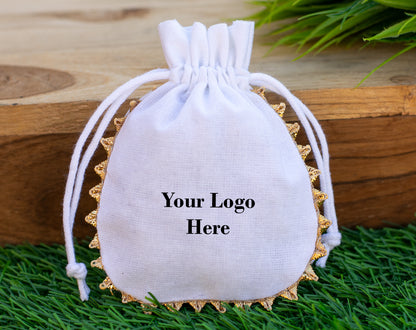 100pcs Round Golden Lace Designer Cotton Pouches With Logo