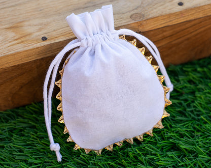 100pcs Round Golden Lace Designer Cotton Pouches With Logo