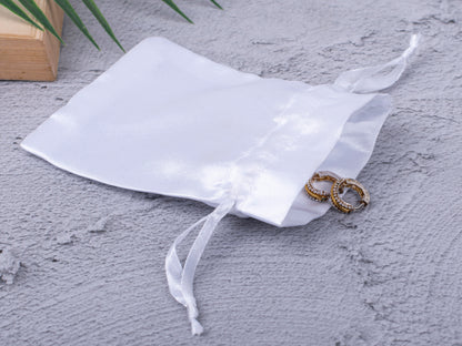 100pcs White Satin Drawstring Pouch With Logo in Wholesale & Bulk