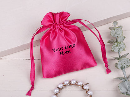 100pcs Luxury Satin Drawstring Pouch With Logo in Wholesale