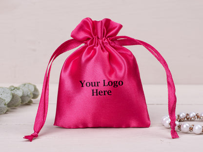 100pcs Luxury Satin Drawstring Pouch With Logo in Wholesale