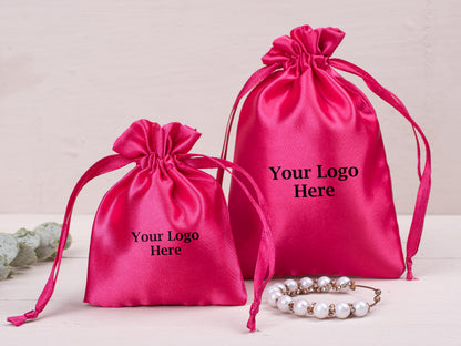 100pcs Luxury Satin Drawstring Pouch With Logo in Wholesale