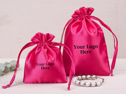 100 Pieces Luxury Satin Drawstring Pouch With Logo in Wholesale