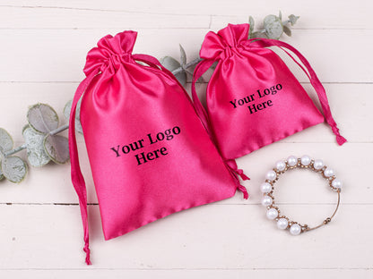 100pcs Luxury Satin Drawstring Pouch With Logo in Wholesale
