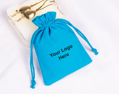 100pcs Turquoise Cotton Drawstring Bags With Logo in Wholesale & Bulk