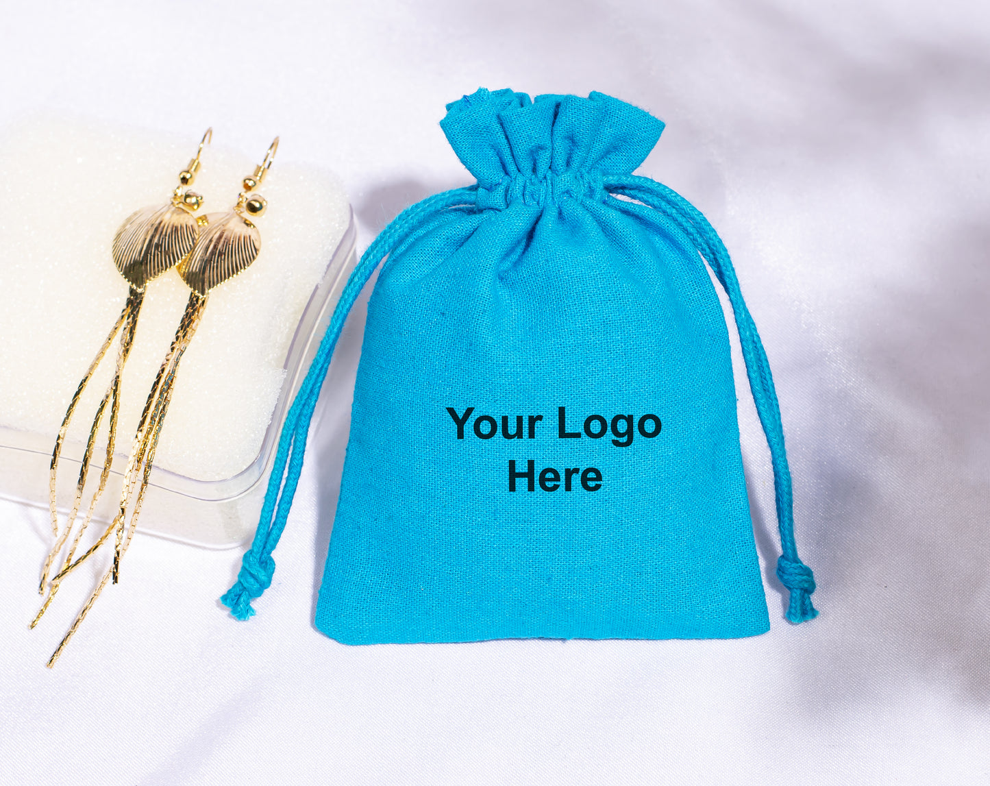 100pcs Turquoise Cotton Drawstring Bags With Logo in Wholesale & Bulk
