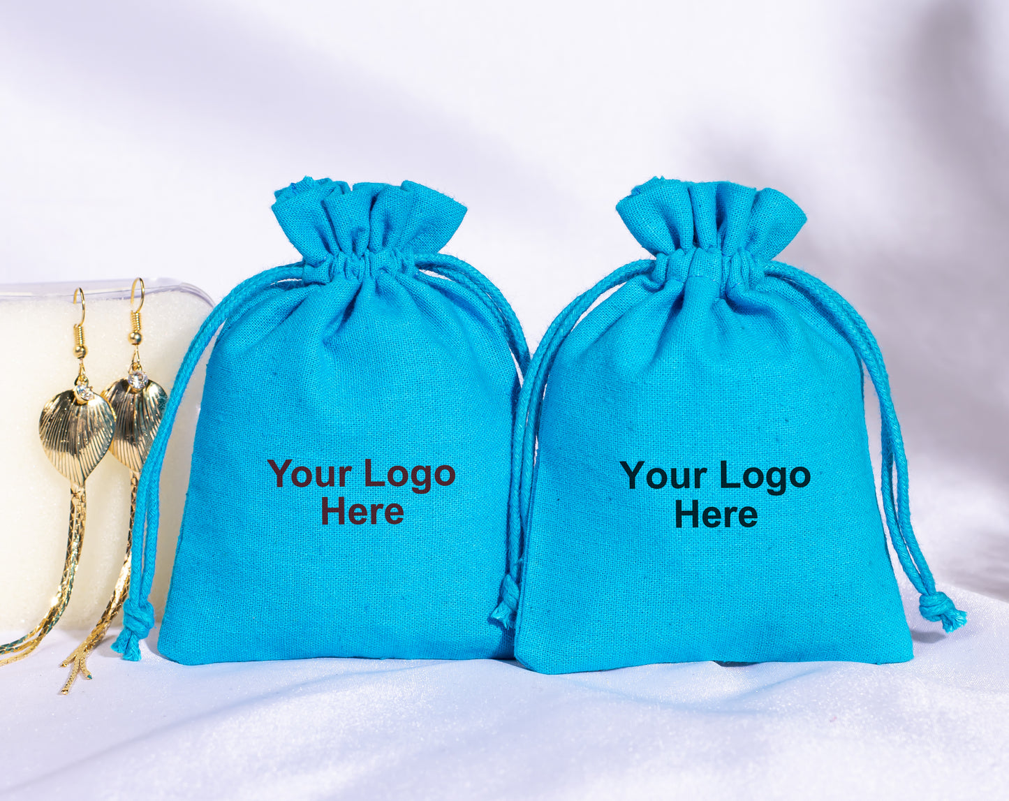 100pcs Turquoise Cotton Drawstring Bags With Logo in Wholesale & Bulk
