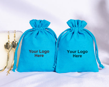 100pcs Turquoise Cotton Drawstring Bags With Logo in Wholesale & Bulk