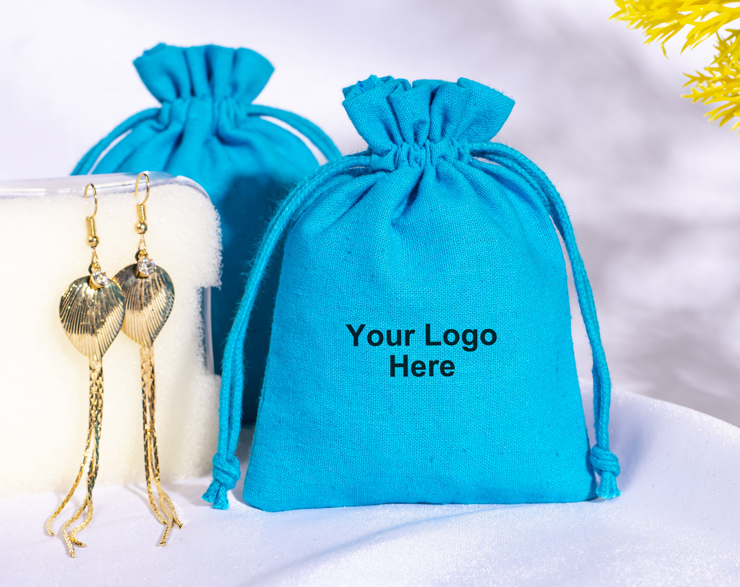 100pcs Turquoise Cotton Drawstring Bags With Logo in Wholesale & Bulk