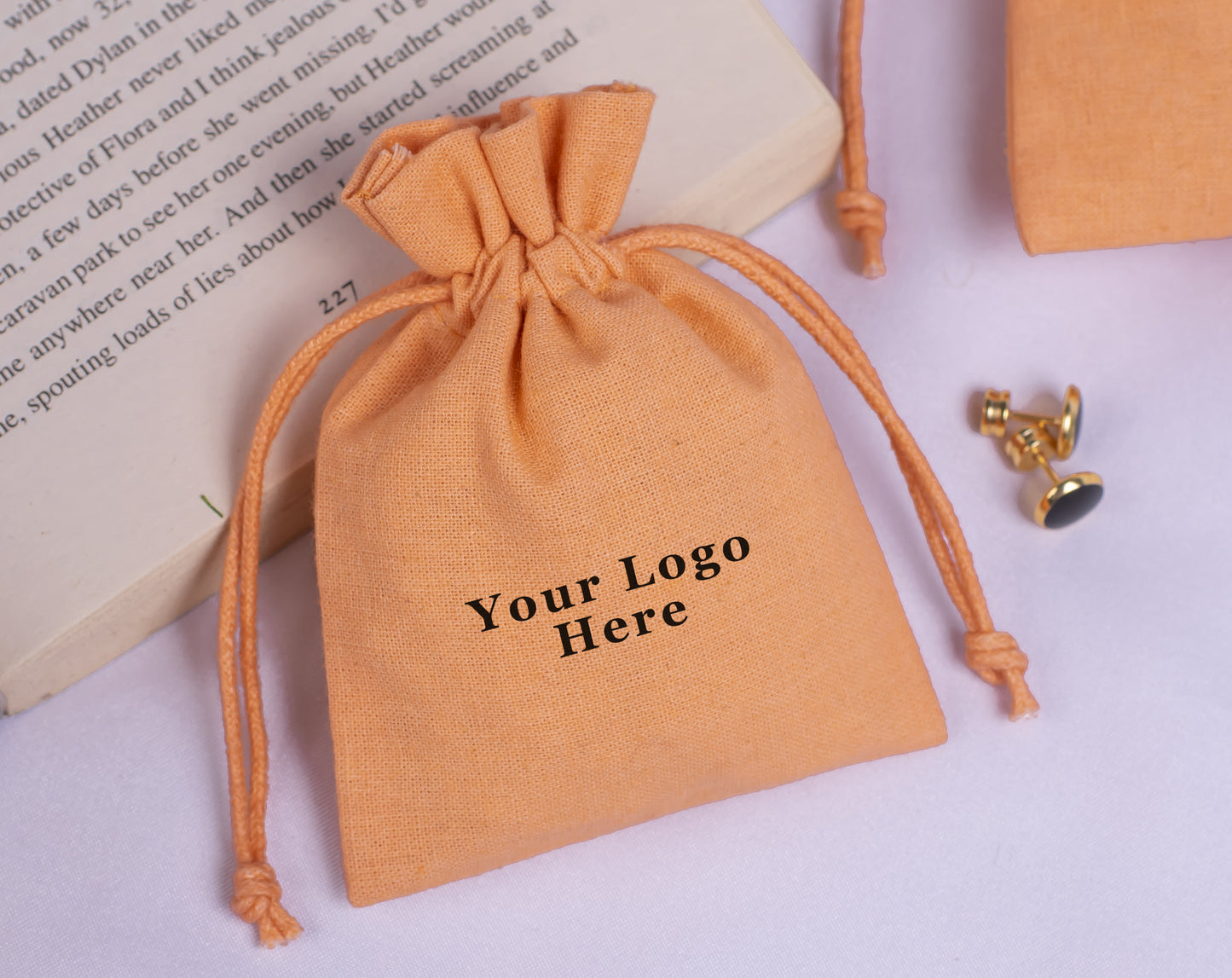 100pcs Pure Cotton Drawstring Pouch With Logo in Wholesale, Eco-Friendly Pouches