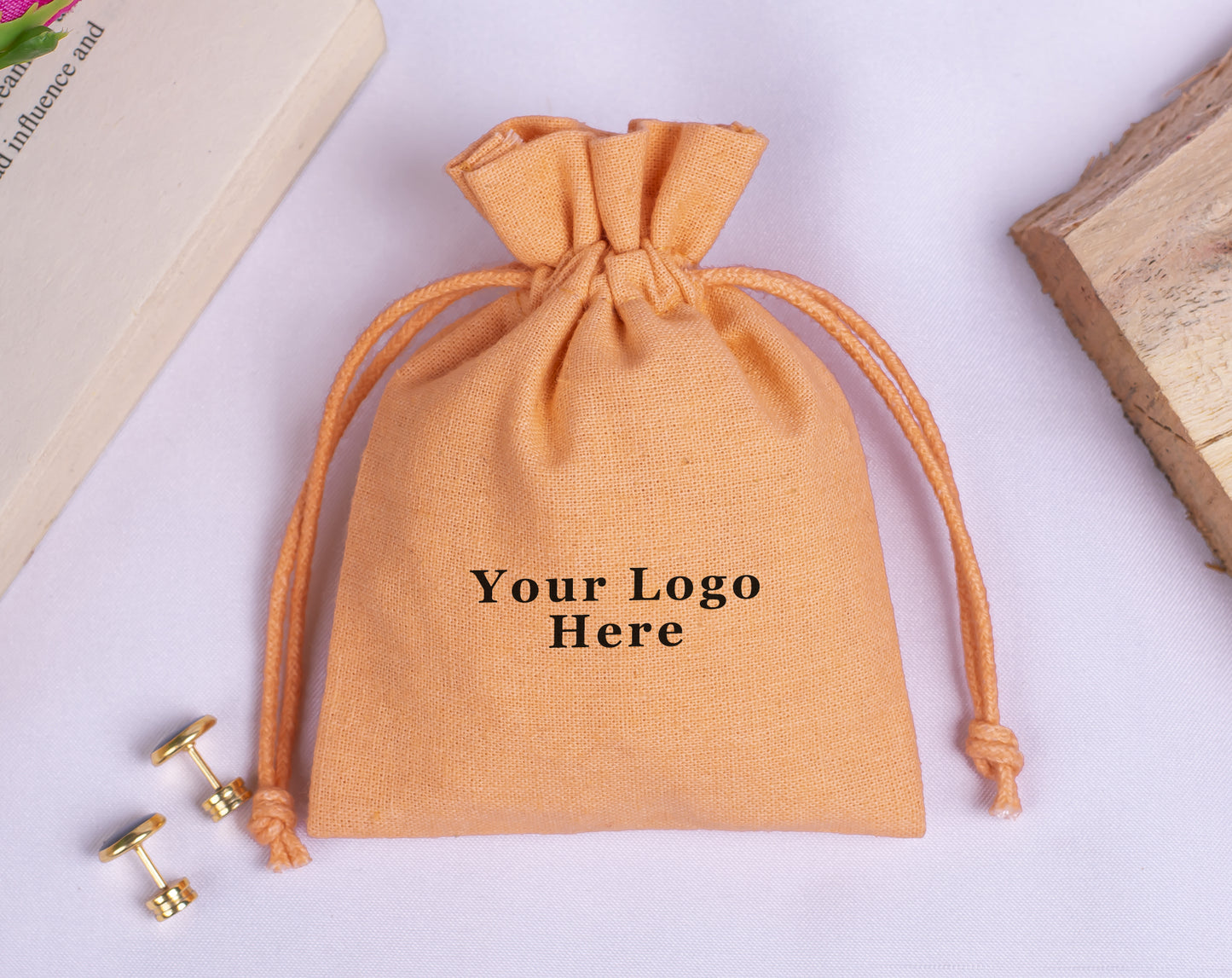100pcs Pure Cotton Drawstring Pouch With Logo in Wholesale, Eco-Friendly Pouches