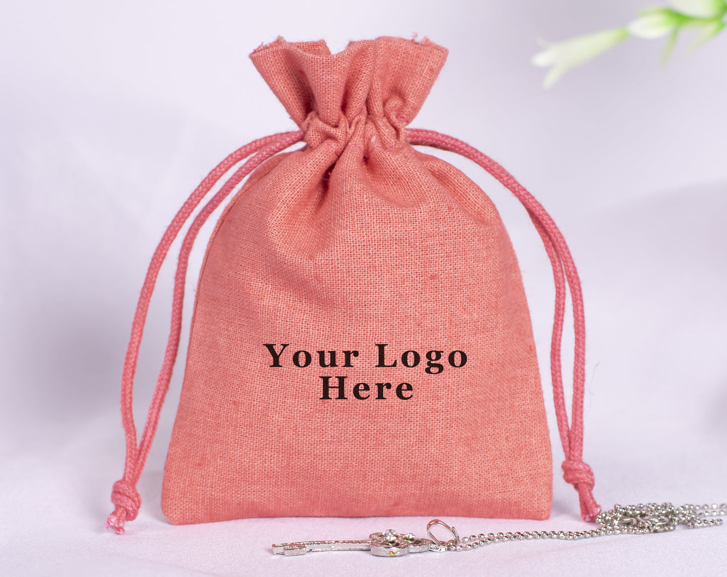 100pcs Pink Cotton Drawstring Pouch With Logo in Wholesale & Bulk