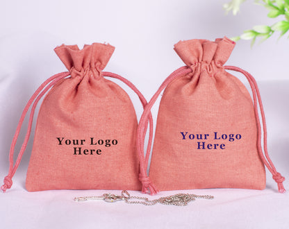 100pcs Pink Cotton Drawstring Pouch With Logo in Wholesale & Bulk