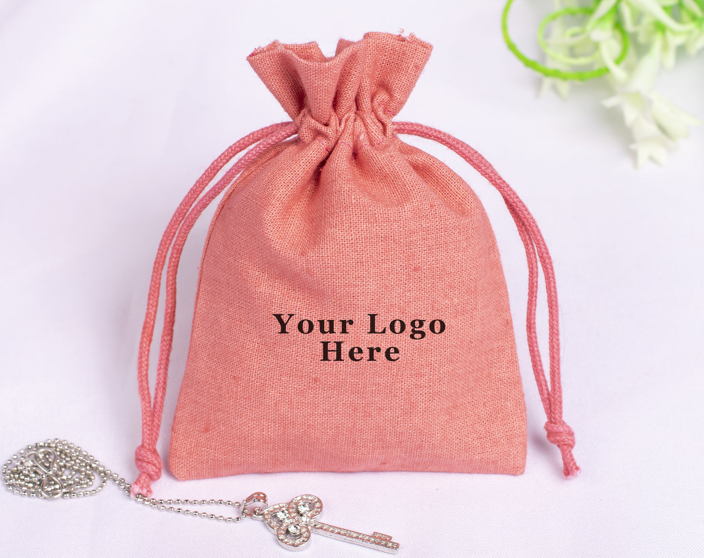 100pcs Pink Cotton Drawstring Pouch With Logo in Wholesale & Bulk
