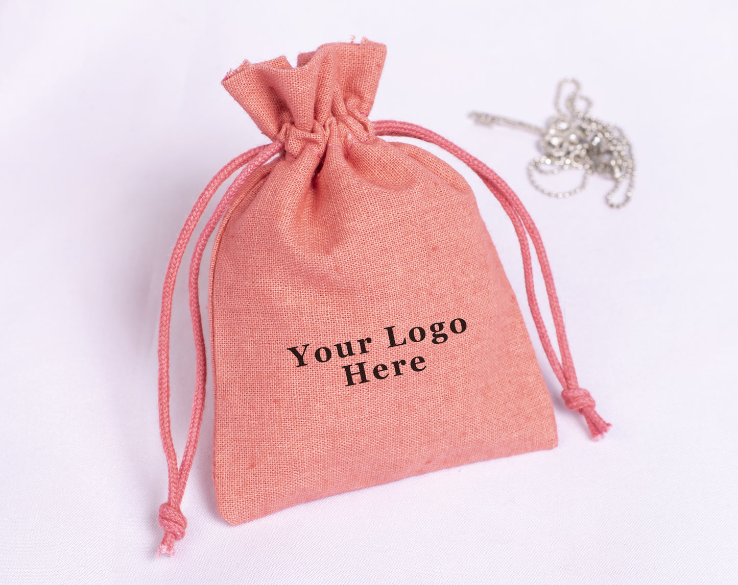 100pcs Pink Cotton Drawstring Pouch With Logo in Wholesale & Bulk