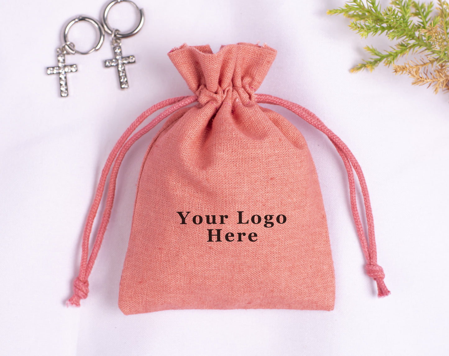 100pcs Pink Cotton Drawstring Pouch With Logo in Wholesale & Bulk