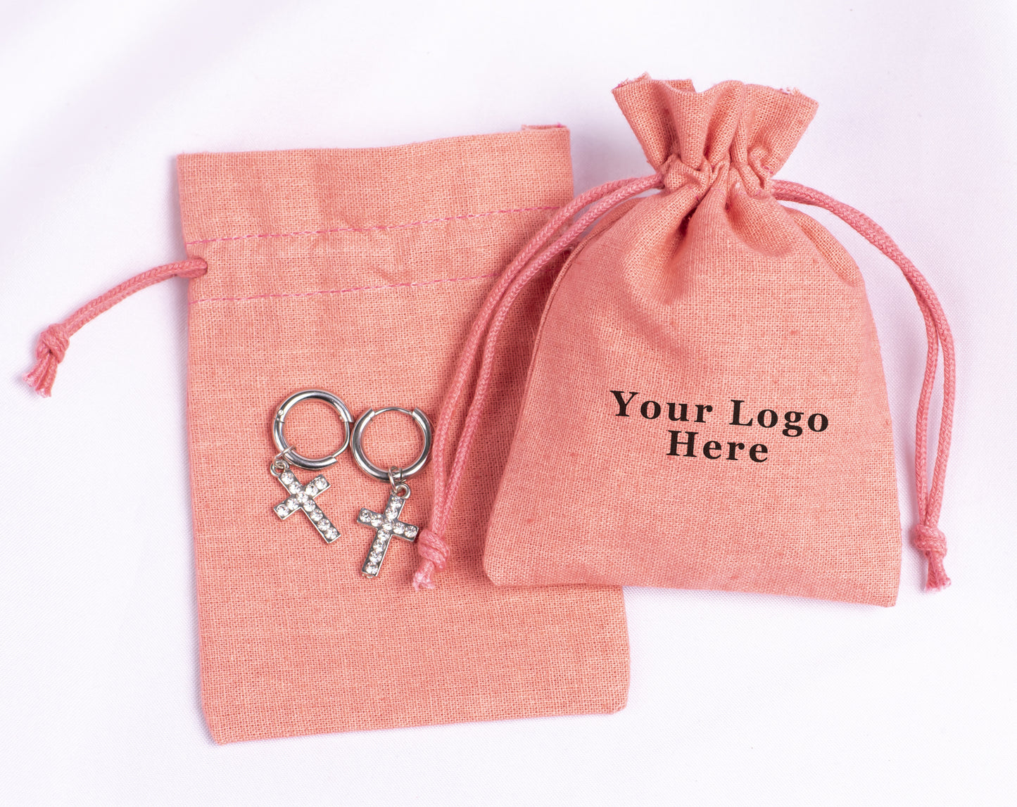 100pcs Pink Cotton Drawstring Pouch With Logo in Wholesale & Bulk