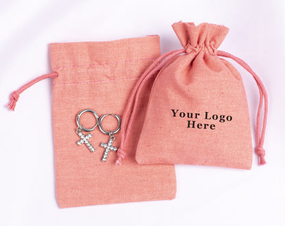 100pcs Pink Cotton Drawstring Pouch With Logo in Wholesale & Bulk