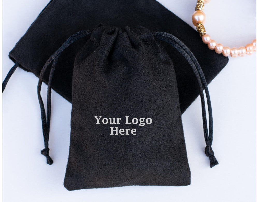Pack Of 50 Black Suede Pouch, Custom Drawstring Bags, Custom Jewelry Bags for Packaging
