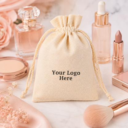100pcs Custom Cosmetic Packaging Bags | Cotton Drawstring Pouches with Logo
