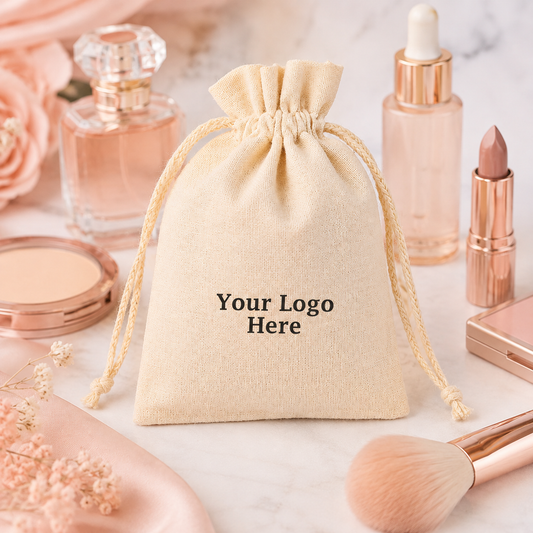 100pcs Custom Cosmetic Packaging Bags | Cotton Drawstring Pouches with Logo