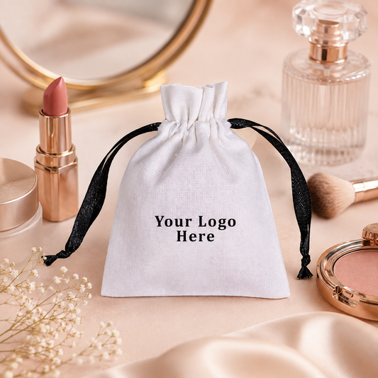 100pcs - White Cotton Makeup Pouches | Custom Drawstring Bags for Cosmetic Brands