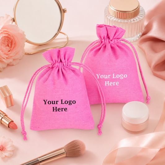 100pcs - Custom Makeup Packaging Pouches | Cotton Drawstring Bags for Beauty Businesses