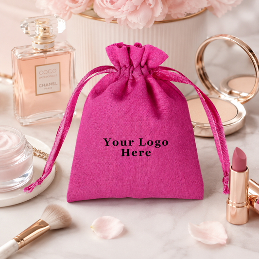 100pcs - Dark Pink Wholesale Cotton Cosmetic Bags | Custom Logo Drawstring Pouches for Brands