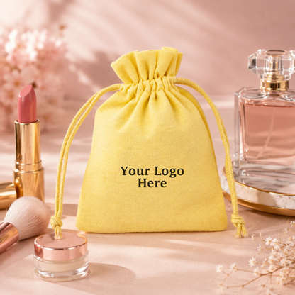 100pcs Custom Beauty Product Pouches | Cotton Drawstring Bags with Brand Logo