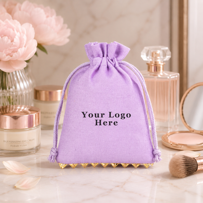 100pcs Branded Bottom Lace Cosmetic Bags | Custom Cotton Packaging Pouches