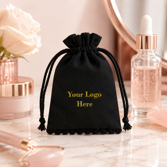 100pcs - Custom Pompom Cosmetic Bags | Cotton Drawstring Pouches for Beauty Brands
